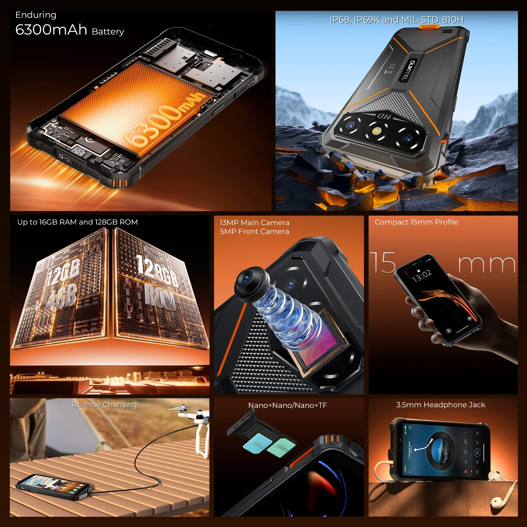 Oukitel G3 Rugged Phone 6'' HD+ Display 6300mAh Big Battery 13MP Camera Android 14(4GB+128GB) - Image 4