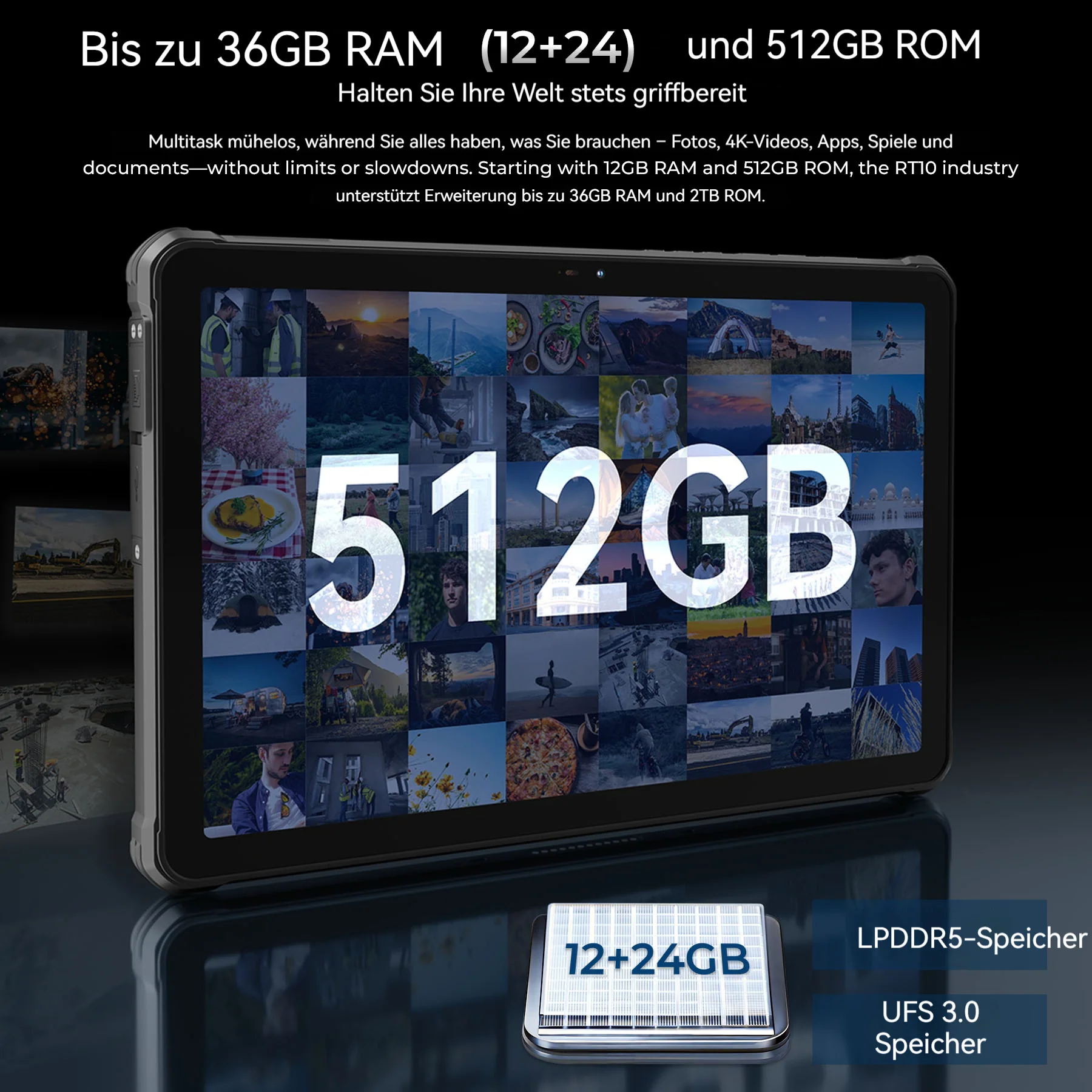 OUKITEL RT10  5G Rugged Tablet – 11-Zoll-Display, Dimensity 7400X, 25.000-mAh-Akku, 64-MP-Kamera, Android 15 (12 GB + 512 GB) - Image 4