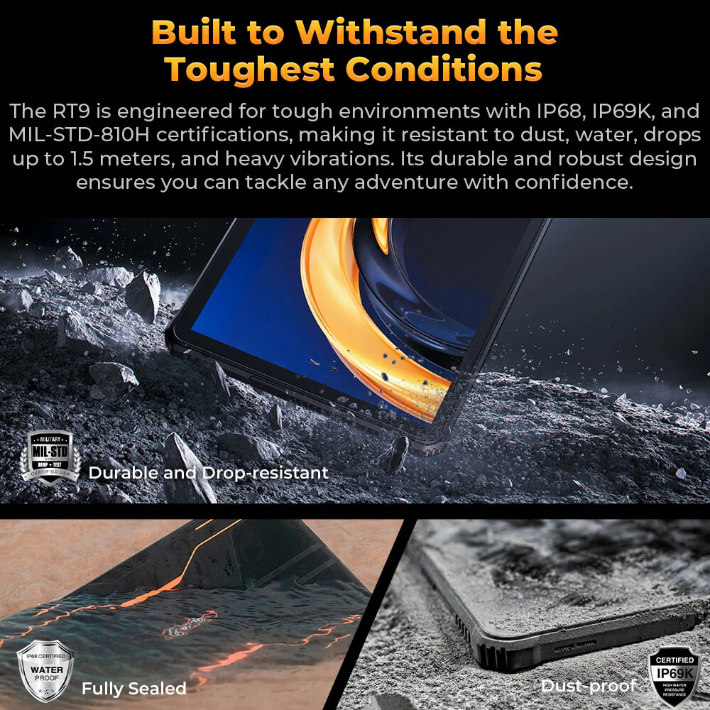 Oukitel RT9 Rugged Tablet 10.1-inch 2K 11000mAh Big Battery 16MP Camera Android 14 (24GB+256GB) - Image 13