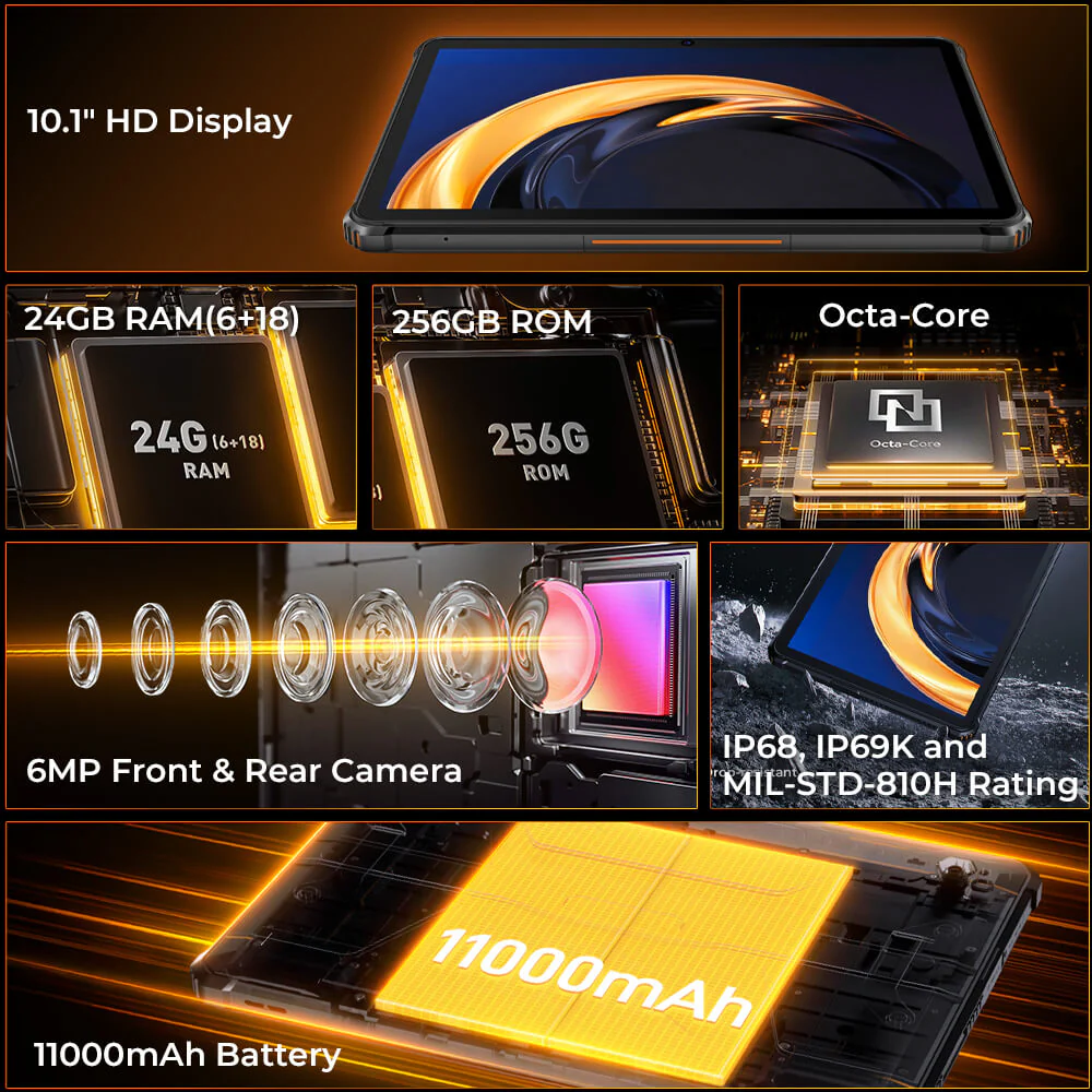 Oukitel RT9 Rugged Tablet 10.1-inch 2K 11000mAh Big Battery 16MP Camera Android 14 (24GB+256GB) - Image 4