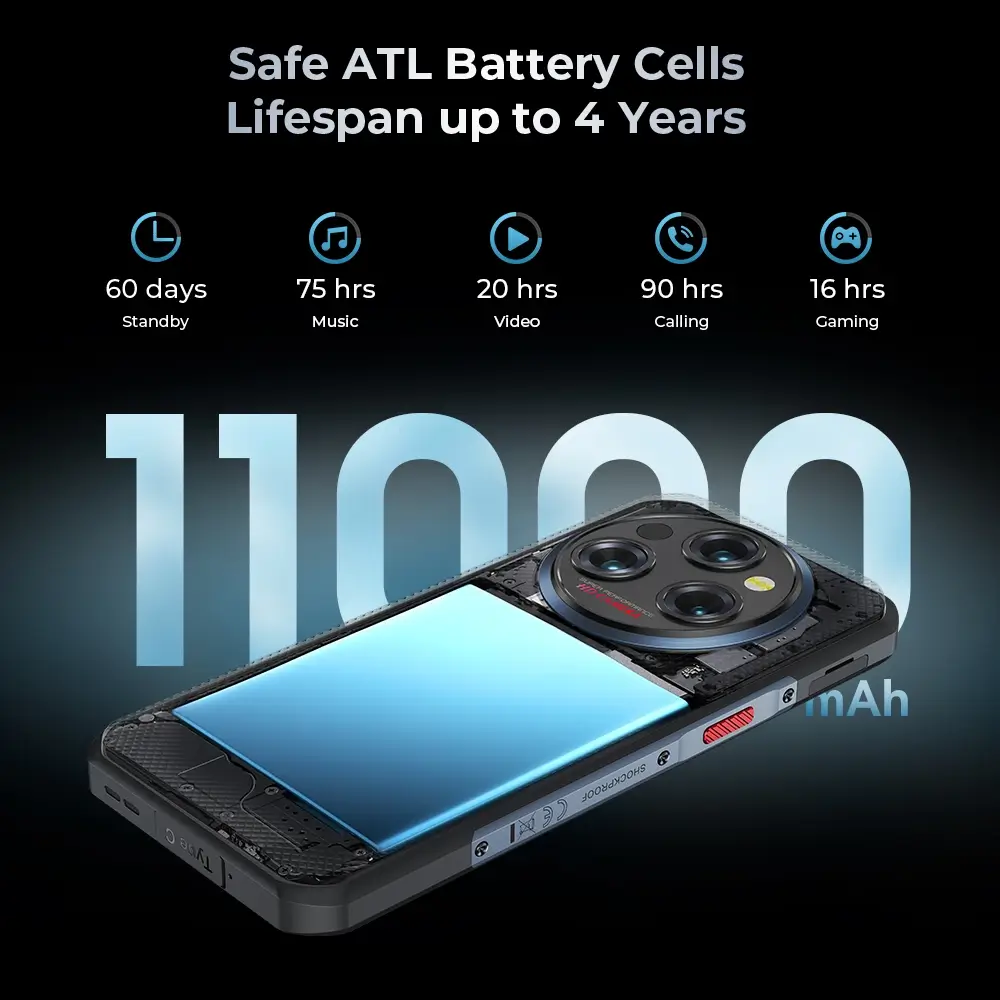 Oukitel WP35Pro 5G Rugged Phone 6.6'' HD+ Display 11000mAh Big Battery 64MP Camera Android 15(12GB+512GB NFC) - Image 6
