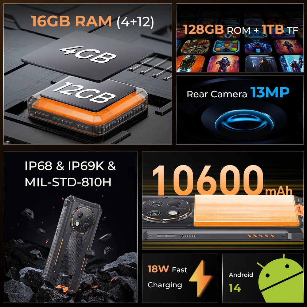 OUKITEL WP28S Outdoor Handy 10600mAh  Android 14 16GB RAM + 128GB ROM 6,52 Zoll - Image 2